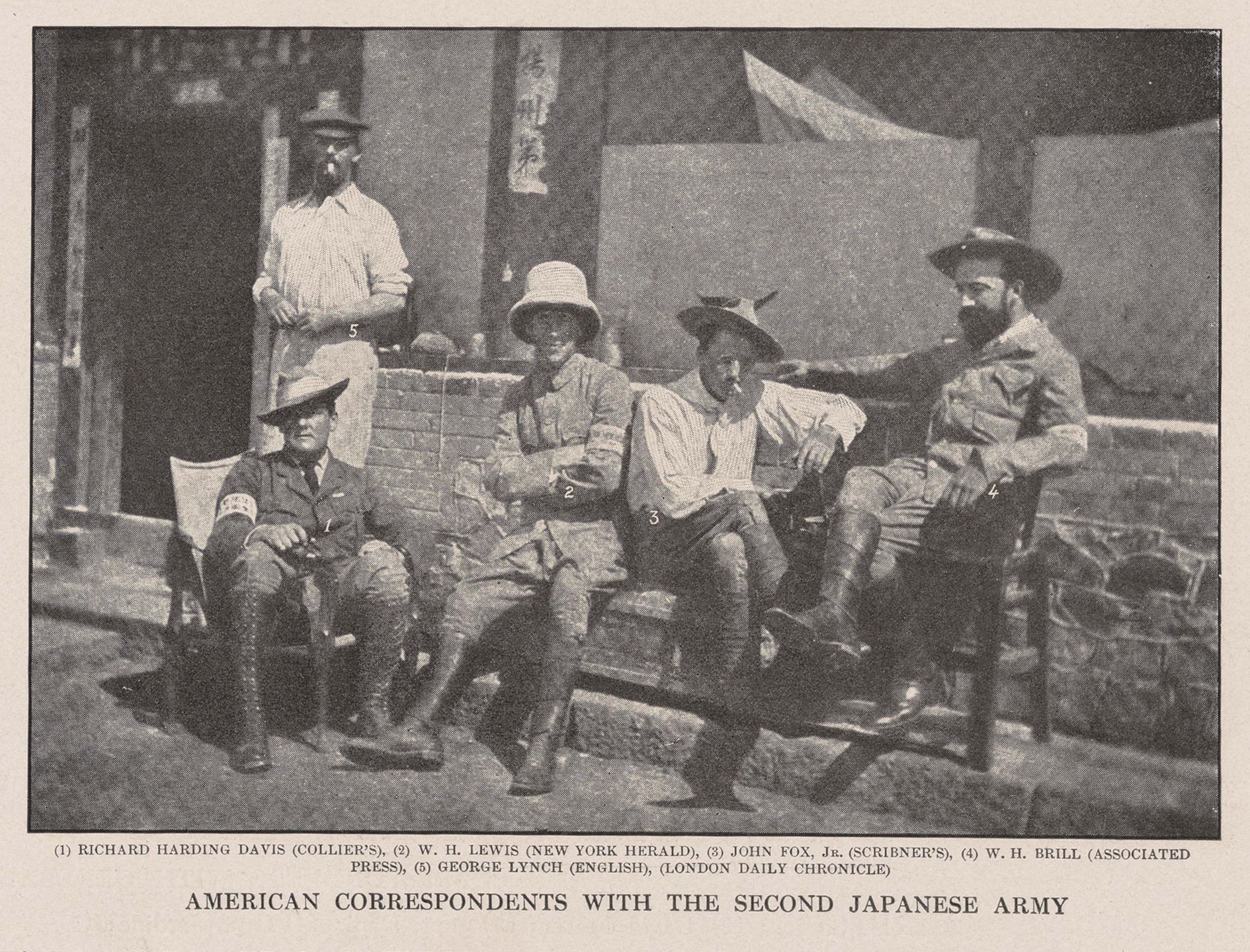 American Correspondents embedded with the Japanese Imperial Army in Korea and Manchuria, ca. 1904–05. From page 199 in A Photographic Record of the Russo-Japanese War (1905). Hoover Institution Library (DS517.9 .H2 1905 F)